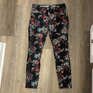 Anthropologie Floral Skinny Jeans - Black and Red